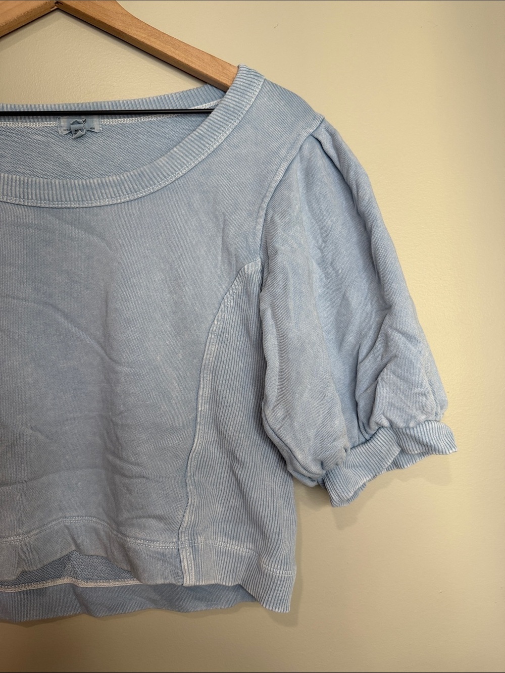 Aerie Blue Puff Sleeve Cropped Sweatshirt Small Blue - Picture 2 of 7